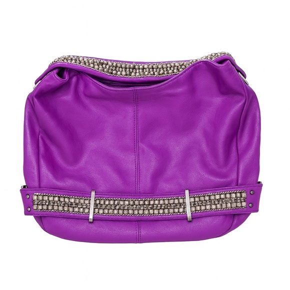 Charming Charlie Large Purple Hobo Shoulder Bag Sparkly Strap Faux Leather NWOT - Picture 2 of 11